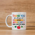 White ceramic thank-you mug with colorful “Thank You” and “You are appreciated” message