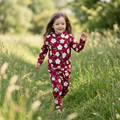 Kids hooded jogger set with dark red floral print, matching hooded top and pants