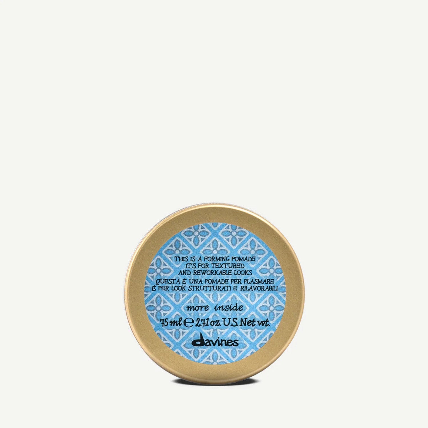 Davines More Inside forming pomade tin, 75 mL, gold with blue label