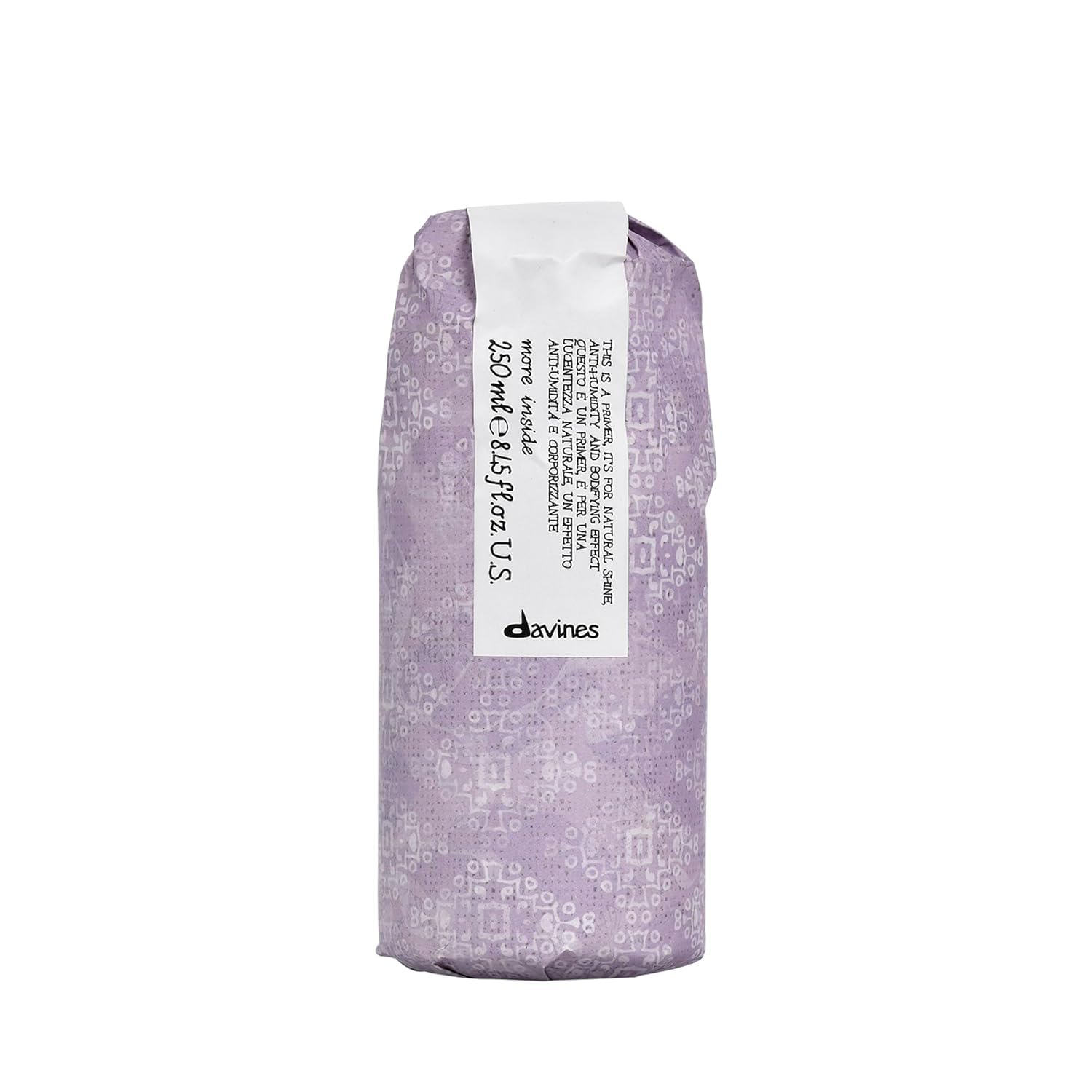 Lavender product pouch with Davines label, blow dry primer packaging