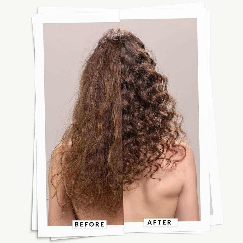 Curl styling before-and-after hair photo showing curly hair and styled curls