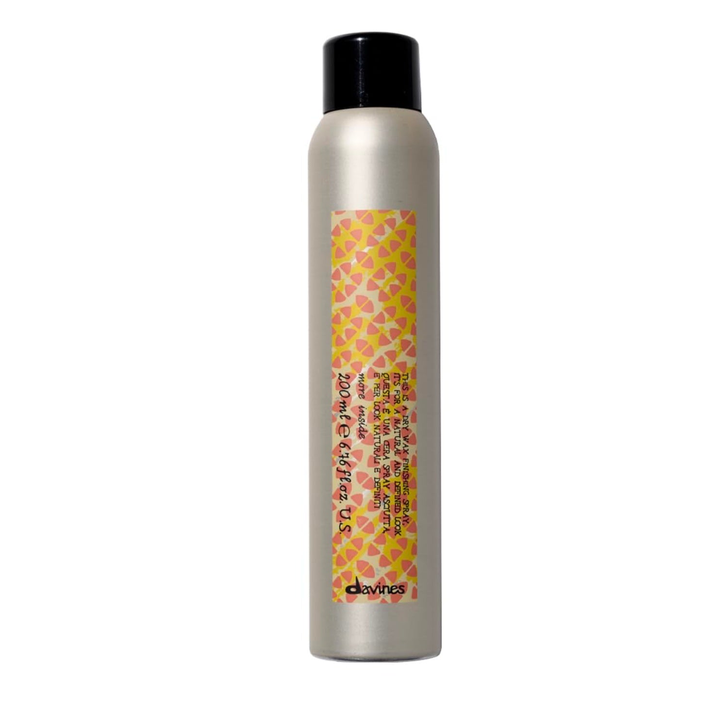 Dry wax finishing spray bottle with black cap, silver body, and yellow graphic label