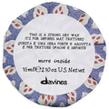 Davines dry wax tin lid with patterned label, 'more inside' and 75 mL text