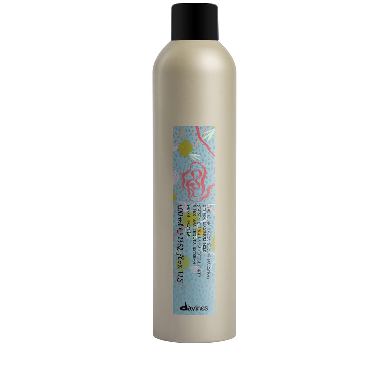 Davines extra strong hairspray bottle, 400 mL, beige bottle with black cap