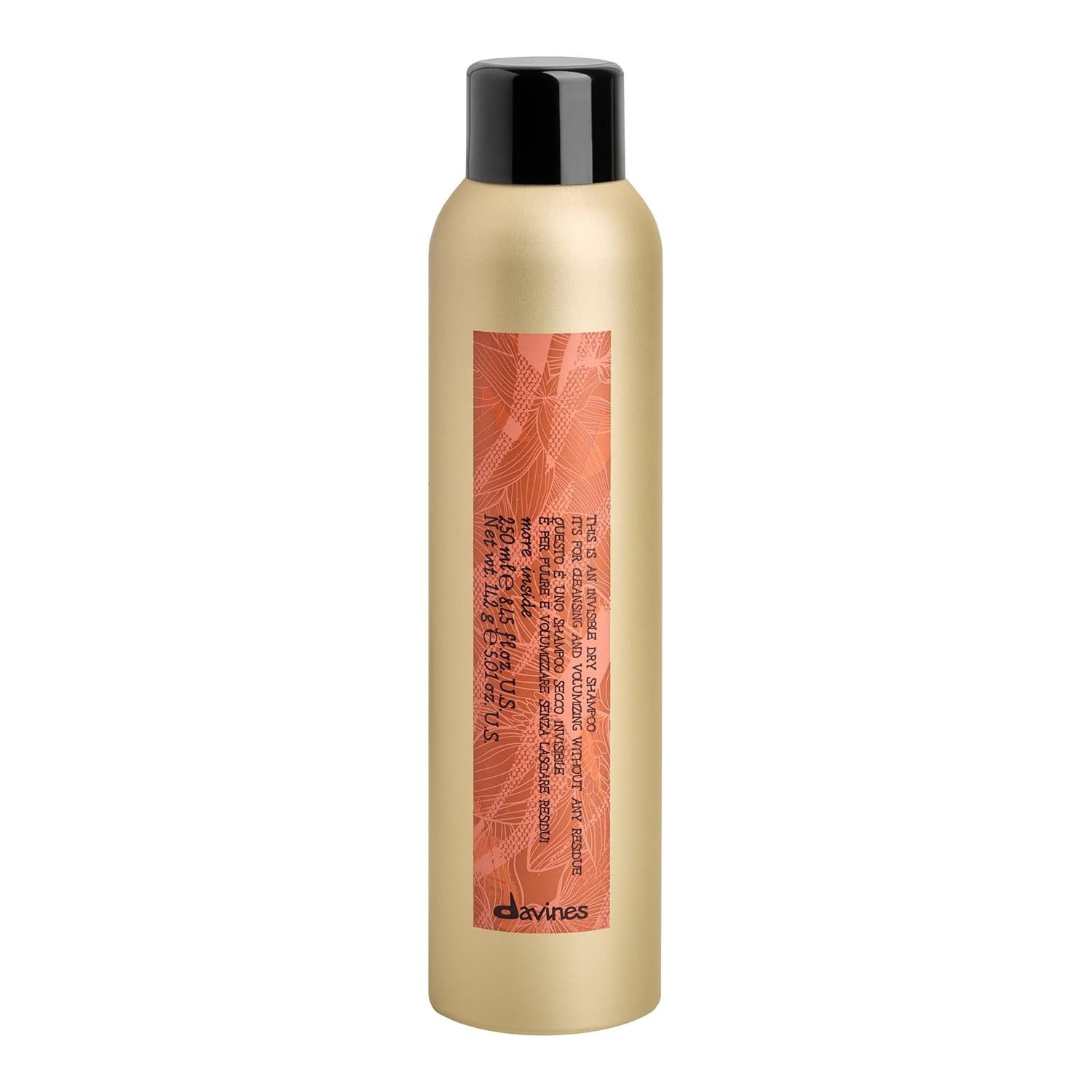 Davines invisible dry shampoo bottle, 250 mL, beige with black cap