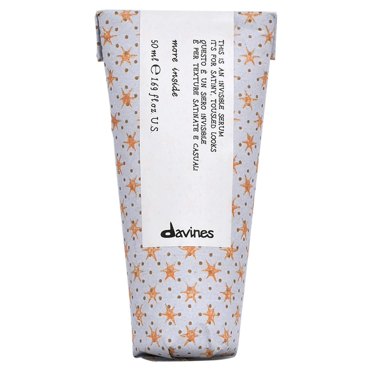 Davines invisible serum tube, white with star pattern and product label