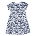 Girl's whale cap sleeve swirly dress in dark blue and white