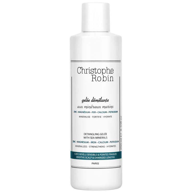 Christophe Robin detangling gel bottle, white plastic with teal label
