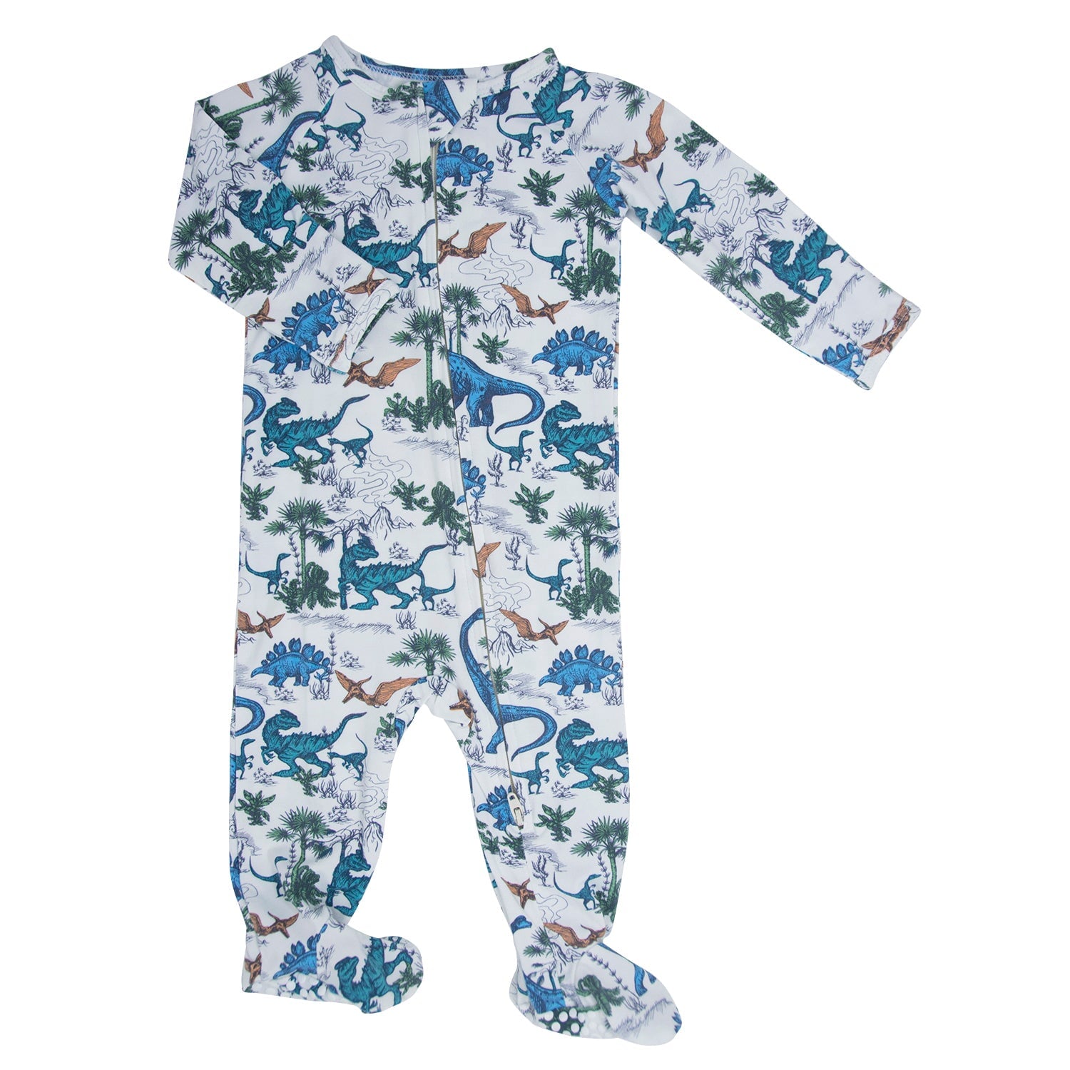 Zipper footie pajamas, dinosaur allover pattern, long sleeves, front zip closure