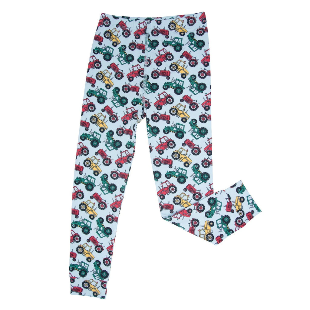 Kids tractor-print pajama pants with elastic waist and cuffed hems, allover tractors