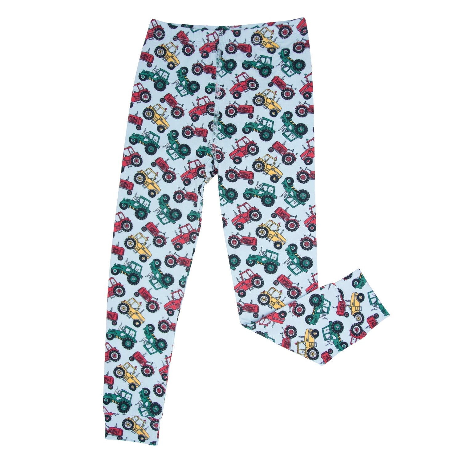 Kids tractor-print pajama pants with elastic waist and cuffed hems, allover tractors