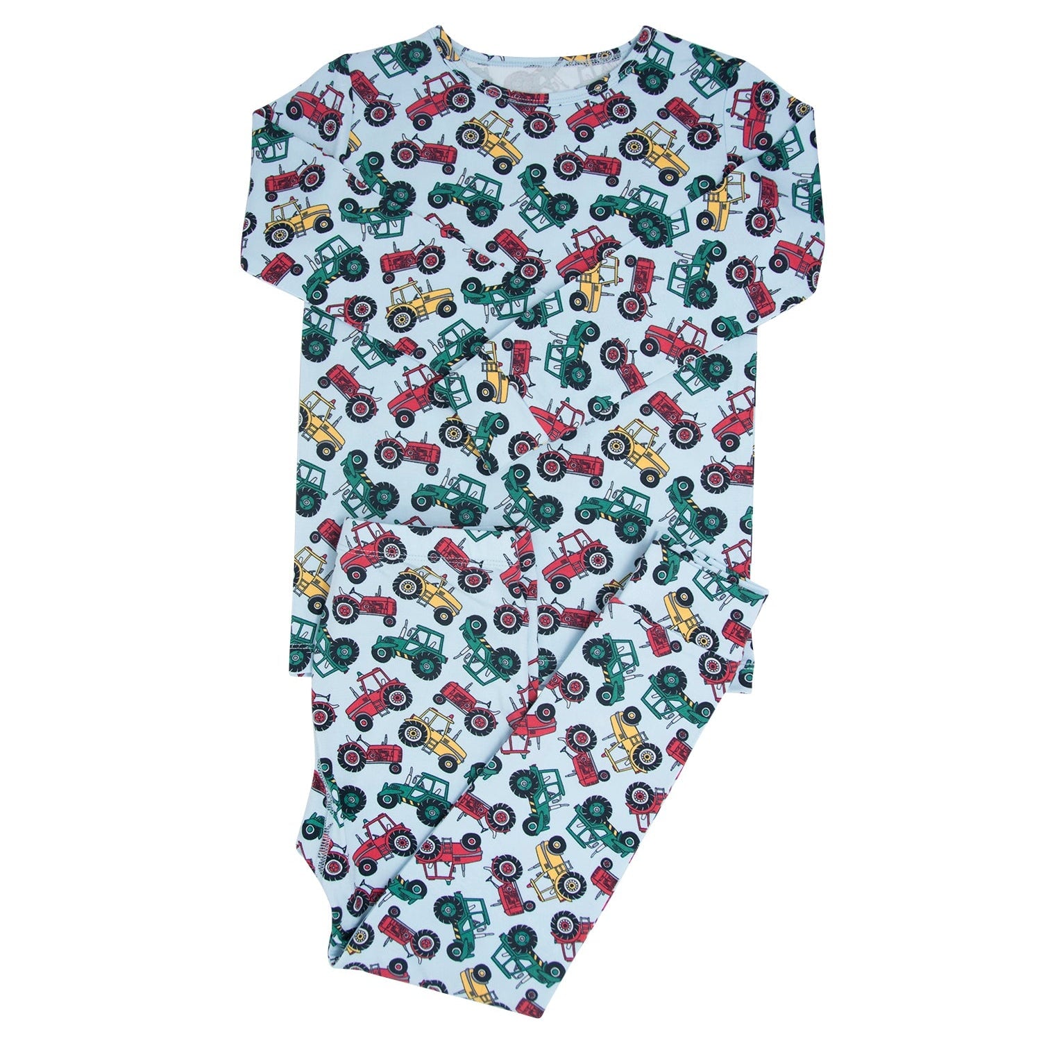 Kids tractor-print pajama set, short-sleeve top and cuffed pants with allover tractors