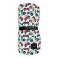 Farm cloud blanket with multicolor tractor print on white, folded