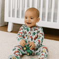 Baby footie pajamas, long sleeves, all-over tractor print, front zipper