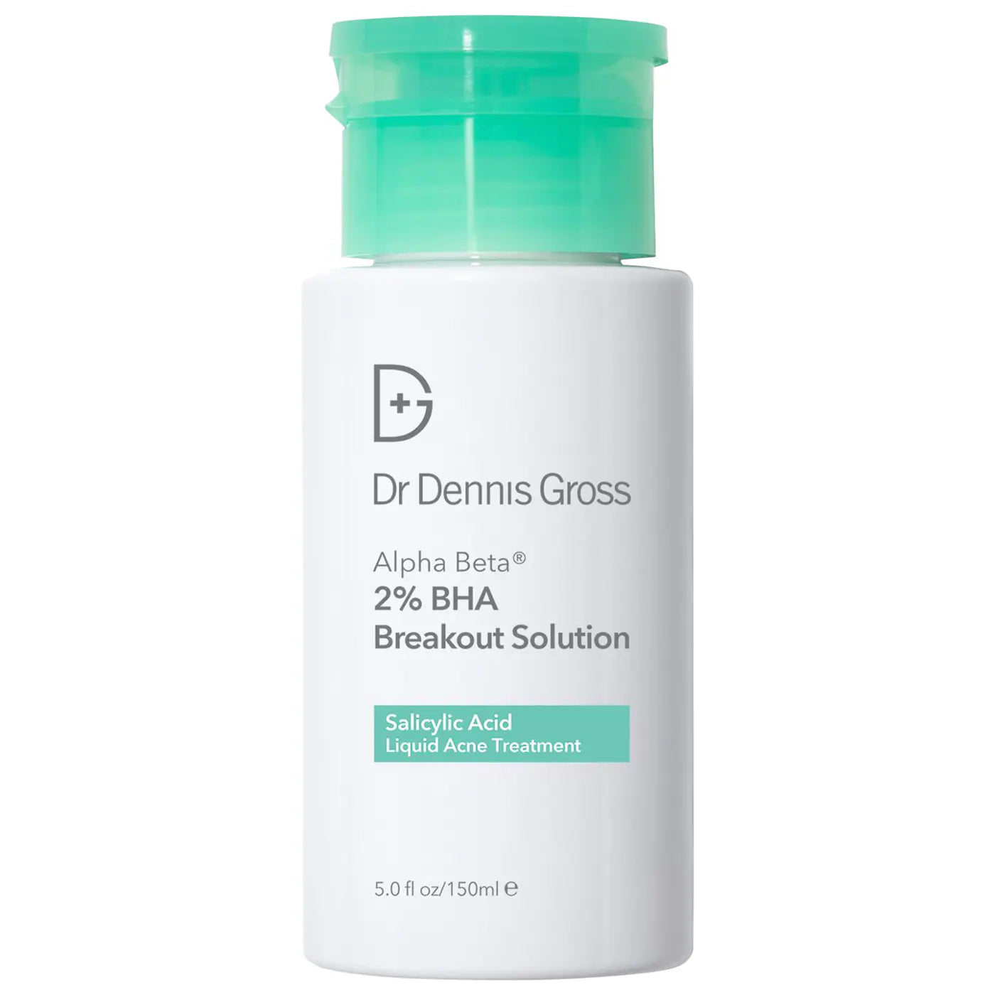 Dr. Dennis Gross breakout solution bottle with teal cap; salicylic acid liquid acne treatment