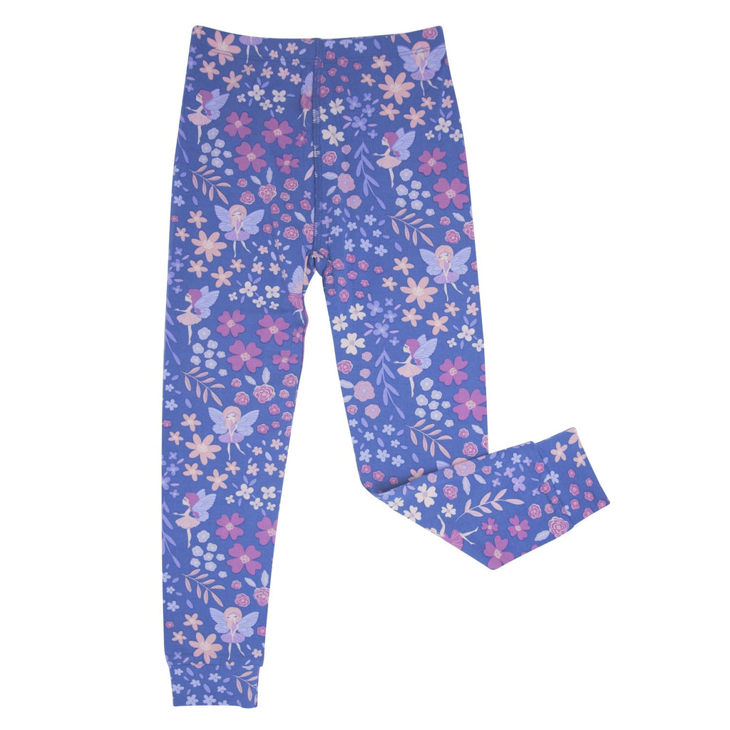Girls pajama pants in blue floral print with elastic waistband