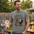 Dark gray unisex T-shirt with “GRILL SERGEANT” raccoon barbecue grill graphic