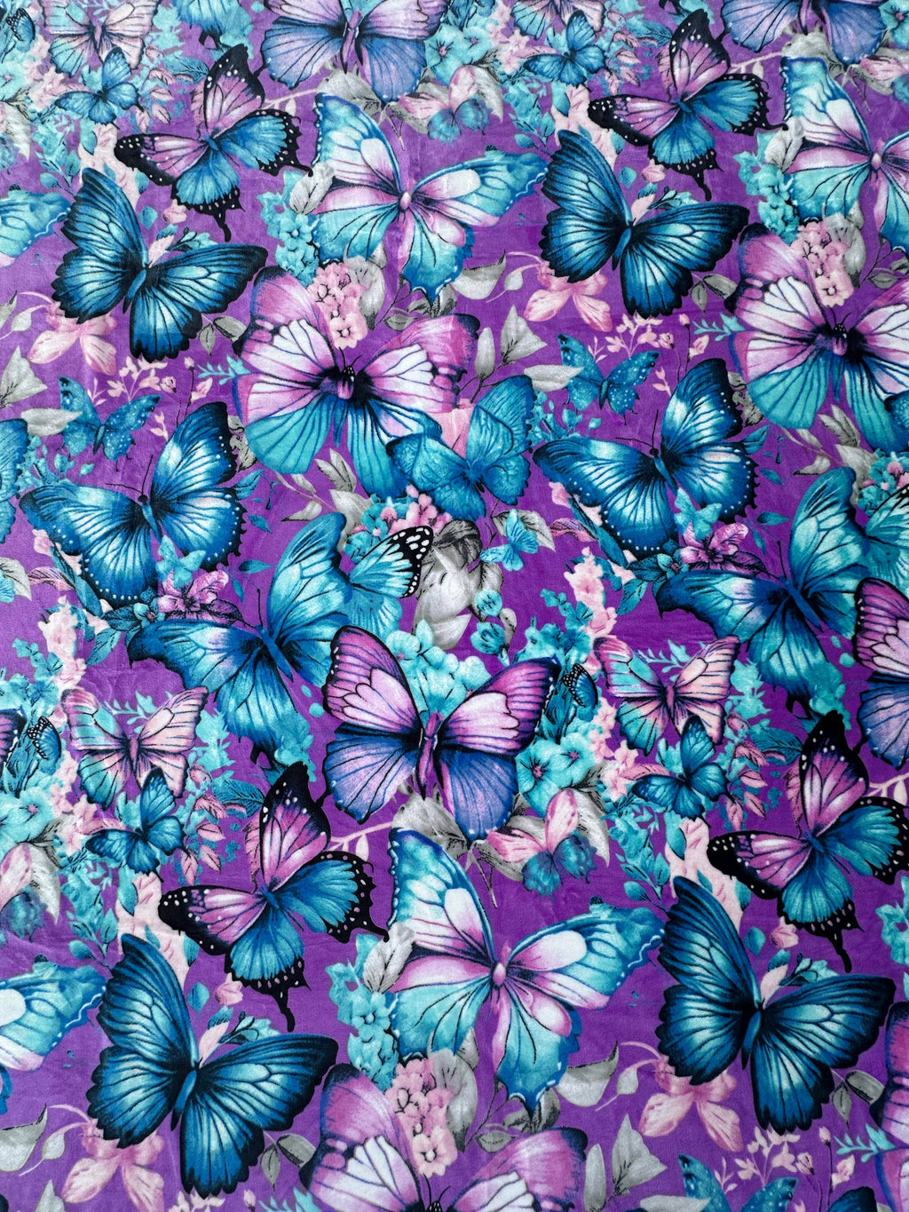 PURPLE AND BLUE BUTTERFLY SUPER KING SIZE SOFT PLUSH BLANKET