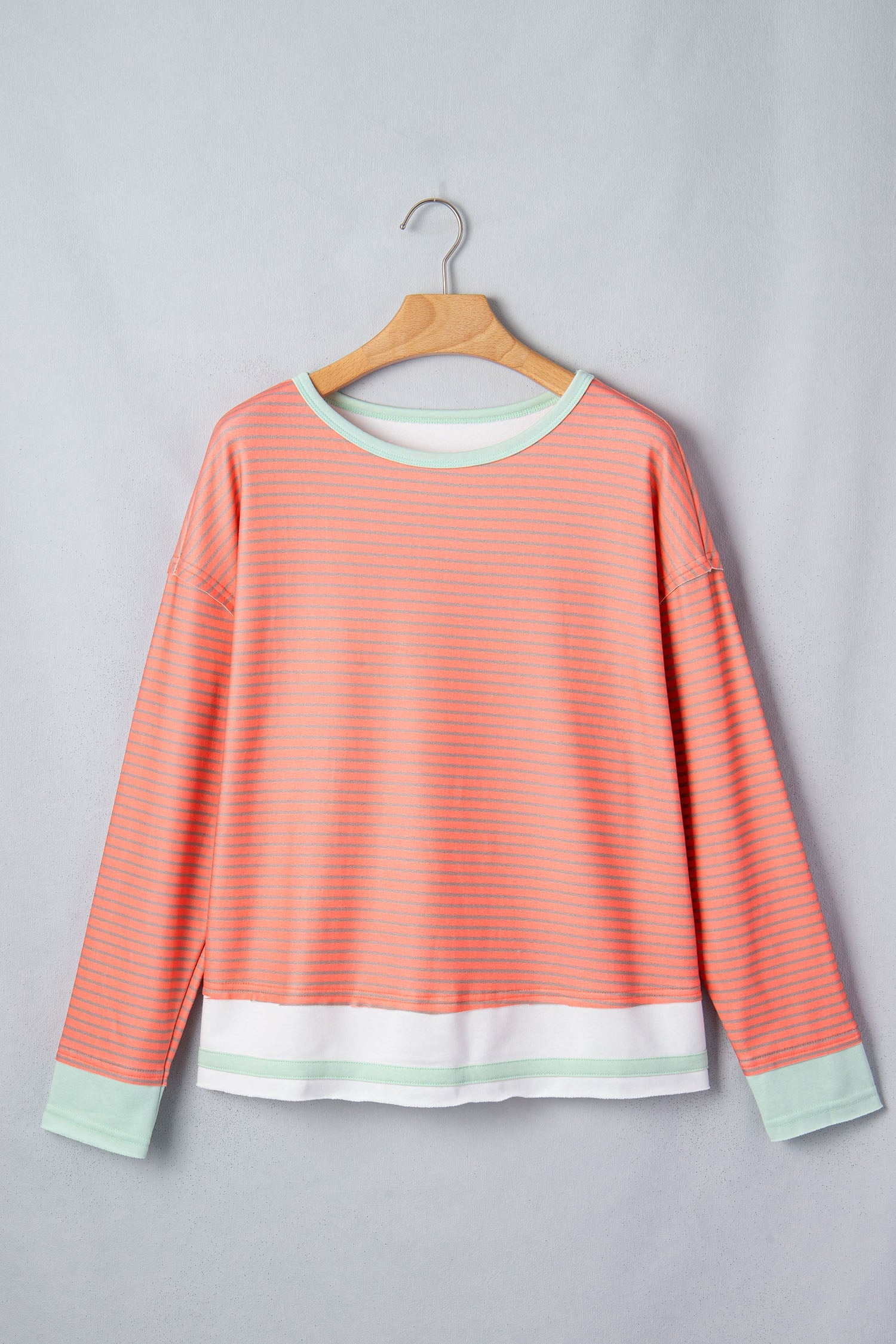 Stripe Colorblock Raw Seam Long Sleeve Top