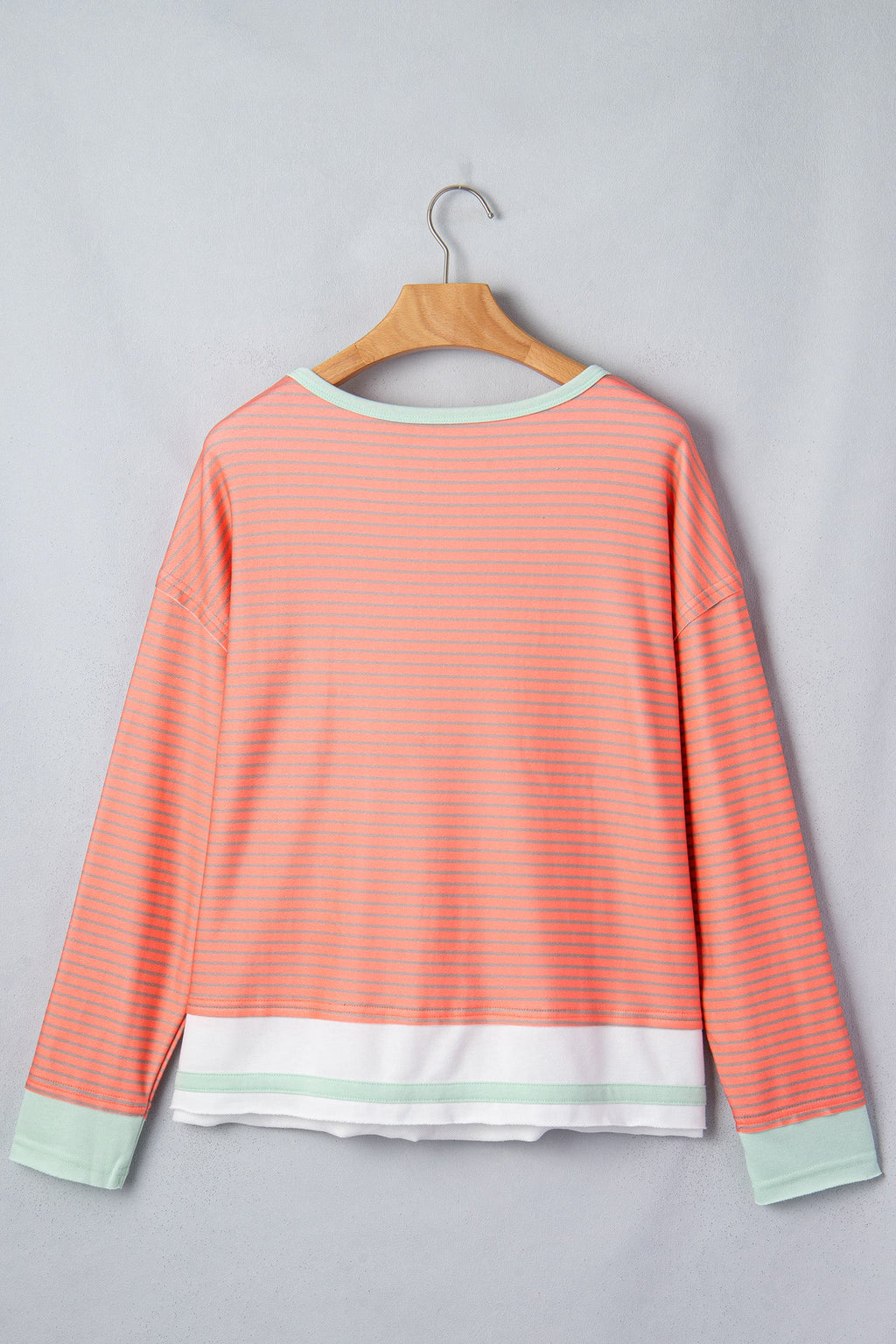 Stripe Colorblock Raw Seam Long Sleeve Top