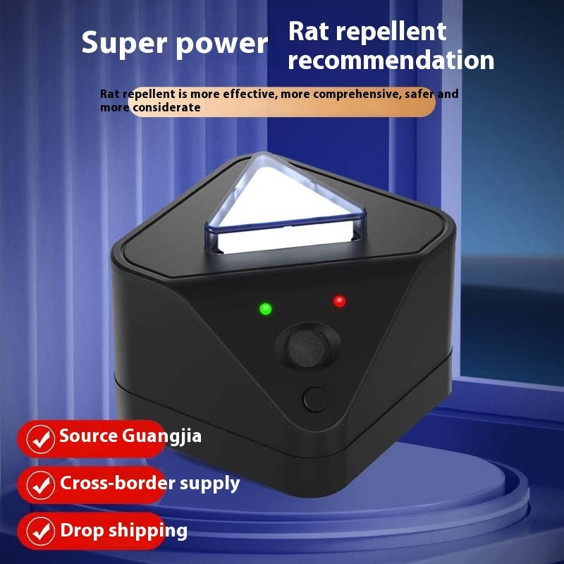 Black ultrasonic repellent device with top light panel and green/red indicator LEDs, front view