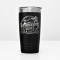 Black insulated stainless steel tumbler with Grillmaster logo and clear lid