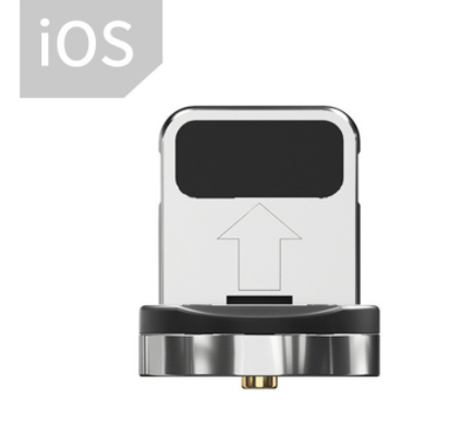 iOS magnetic charging connector with metal base ring and upward charging icon