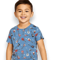 Boys blue guitar-print pajama T-shirt with crew neck and short sleeves