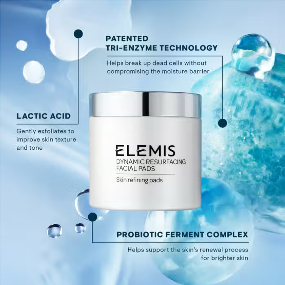 Elemis Dynamic Resurfacing Facial Pads jar with tri-enzyme technology and lactic acid