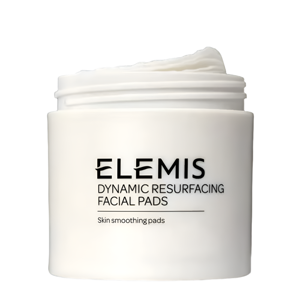 Elemis Dynamic Resurfacing Facial Pads jar, white container with black logo