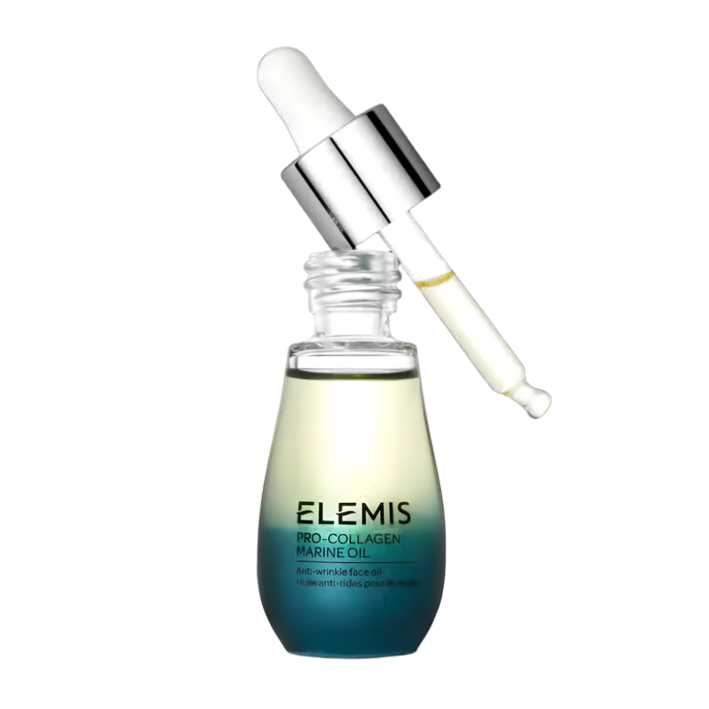 Elemis Pro-Collagen Marine Oil bottle with dropper and silver cap