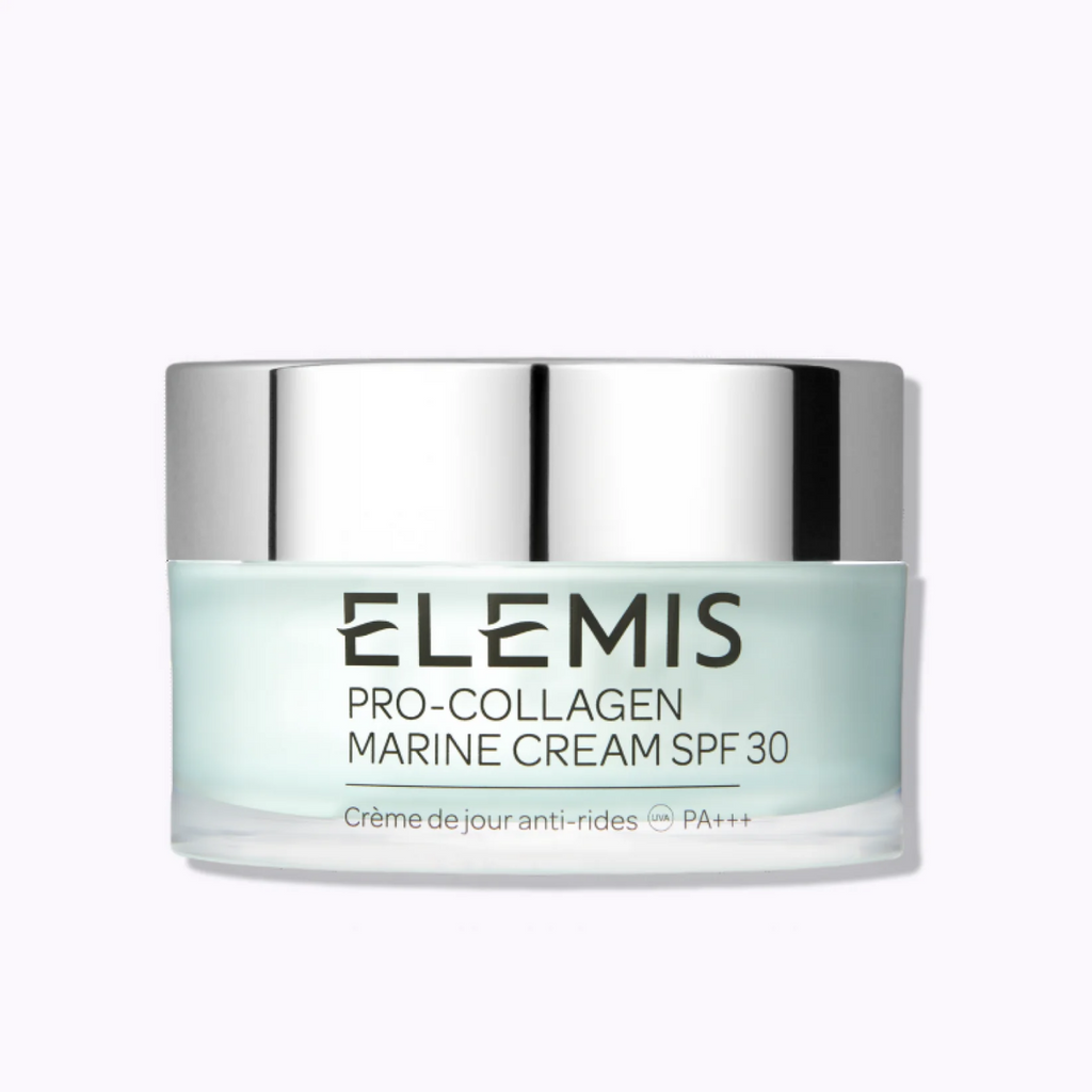 Elemis Pro-Collagen Marine Cream SPF 30 jar with silver lid and aqua label