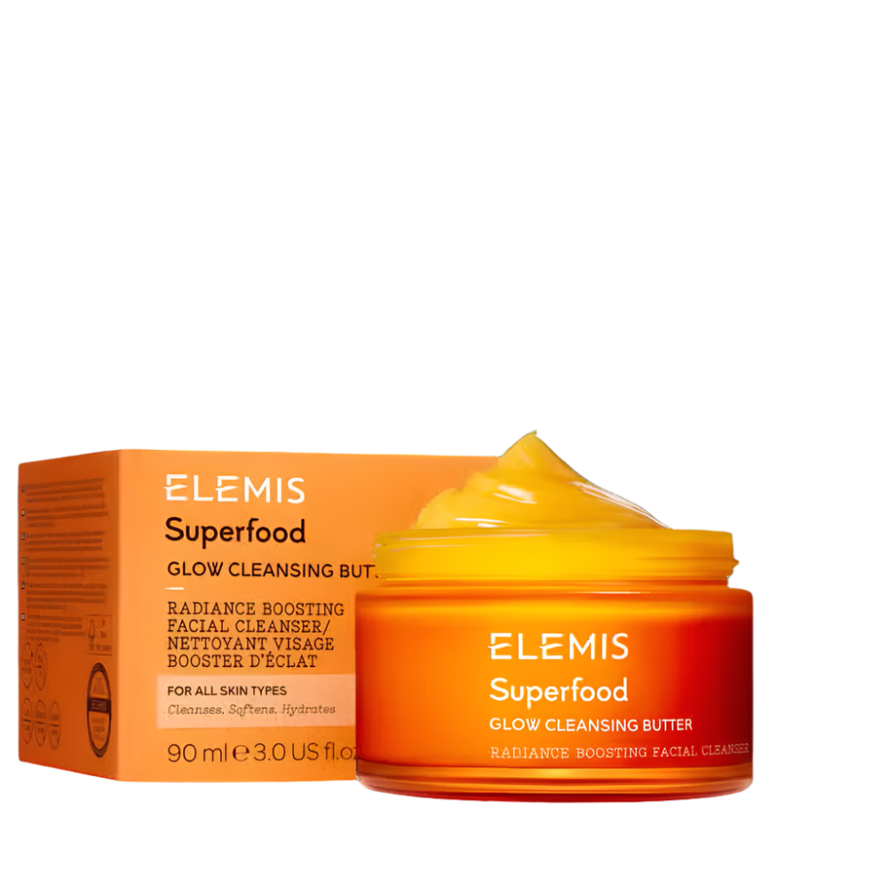 Superfood glow cleansing butter jar with box and open lid