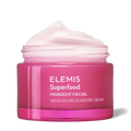 Elemis Superfood Midnight Facial cream jar with pink gel-cream and white lid