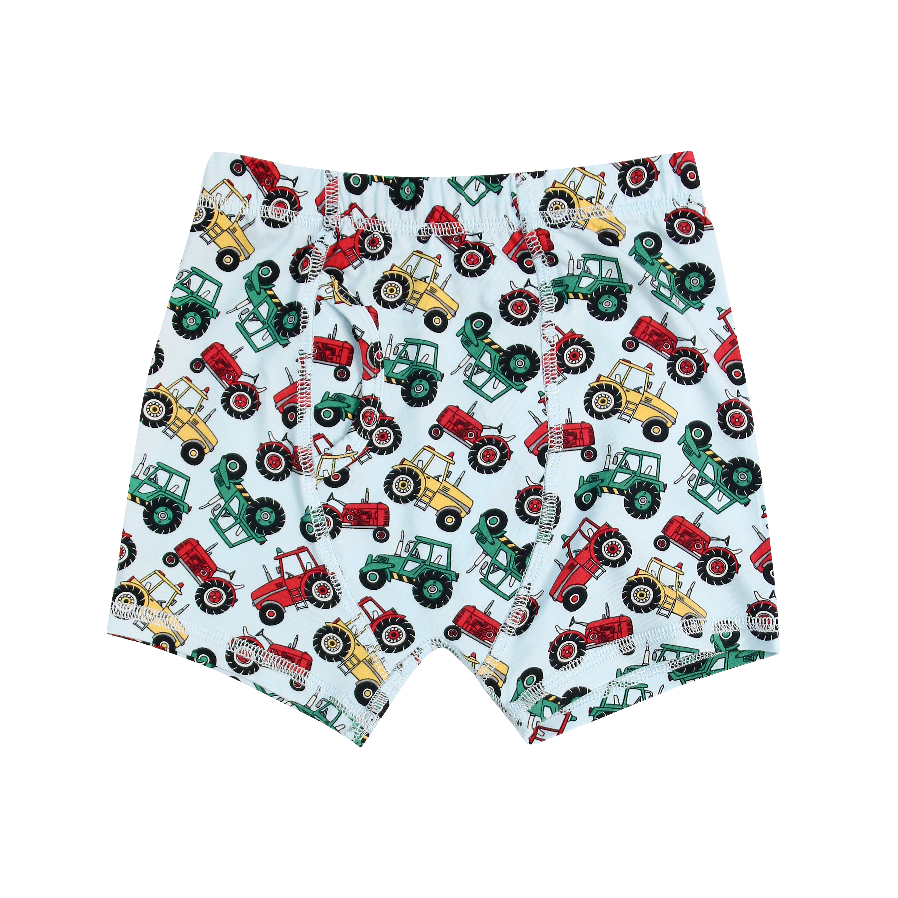 Boys' boxer briefs in white with colorful tractor pattern