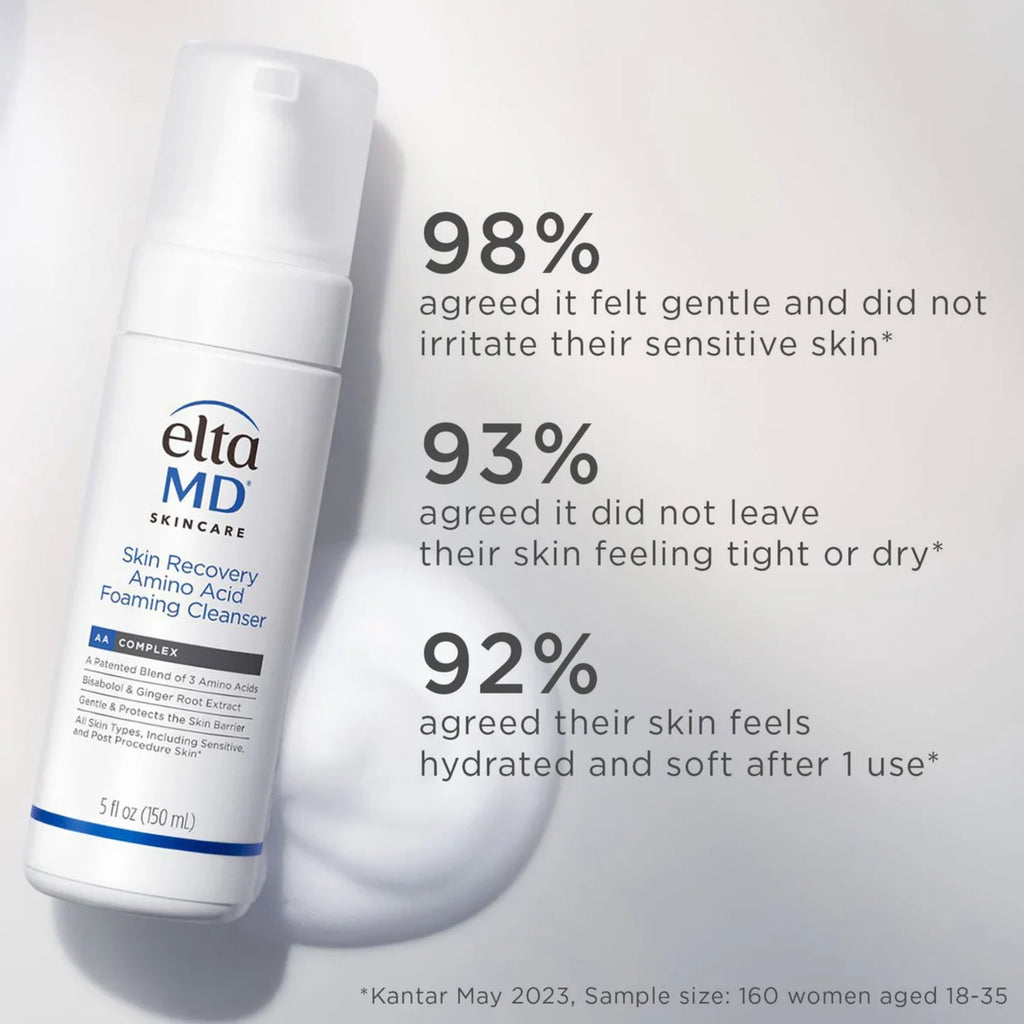 EltaMD Skin Recovery foaming cleanser bottle with pump, shown from side