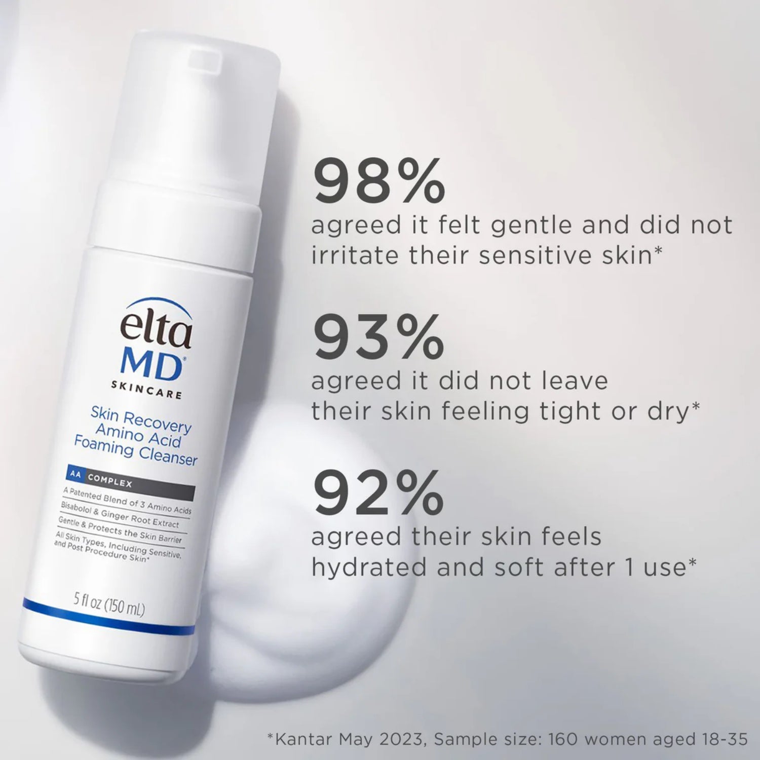 EltaMD Skin Recovery foaming cleanser bottle with pump, shown from side