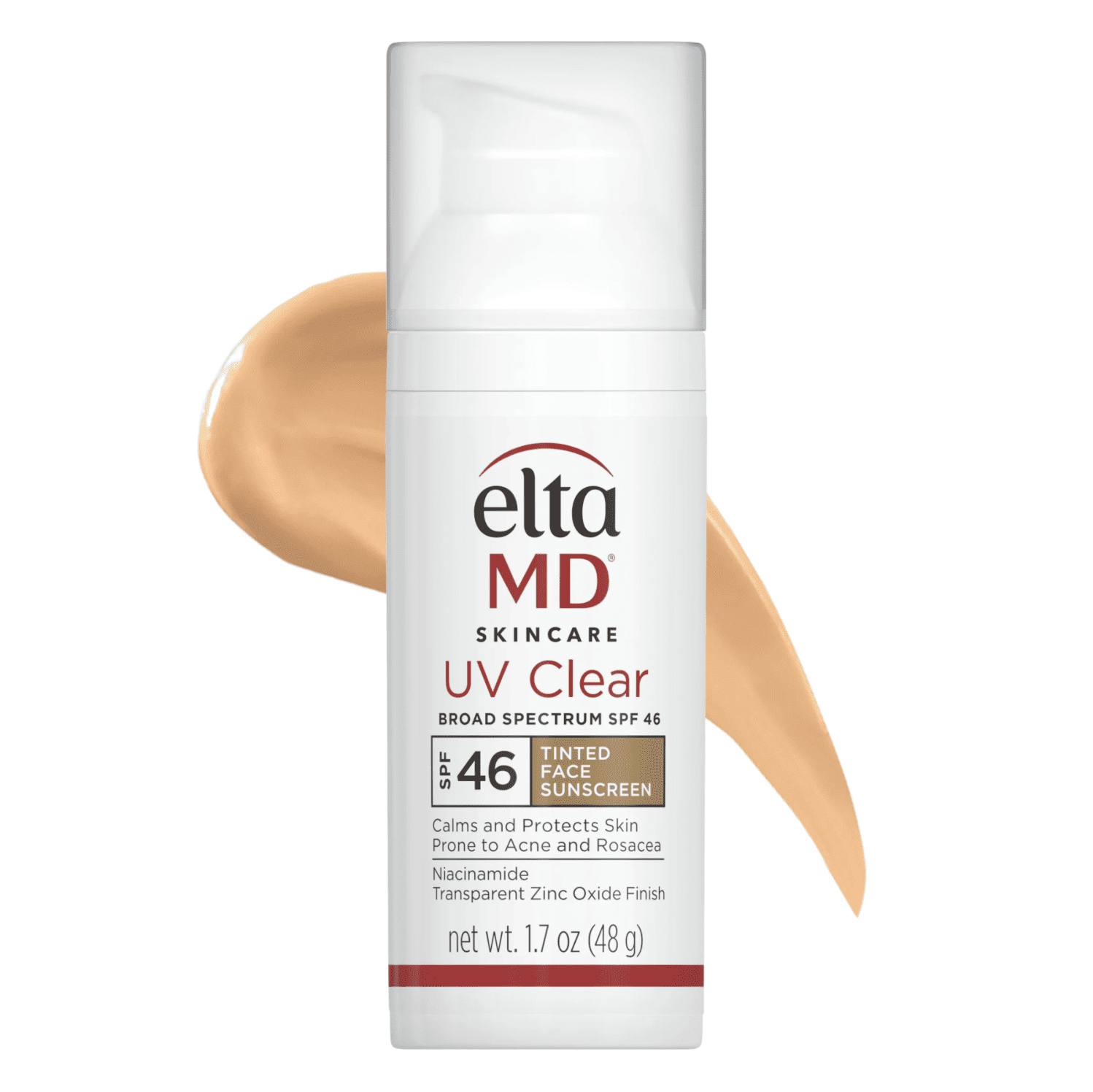 EltaMD UV Clear tinted SPF 46 sunscreen lotion bottle, broad-spectrum.
