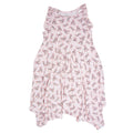 Girls' racerback dress in light pink with bow and cowhide boot print, ruffled hem