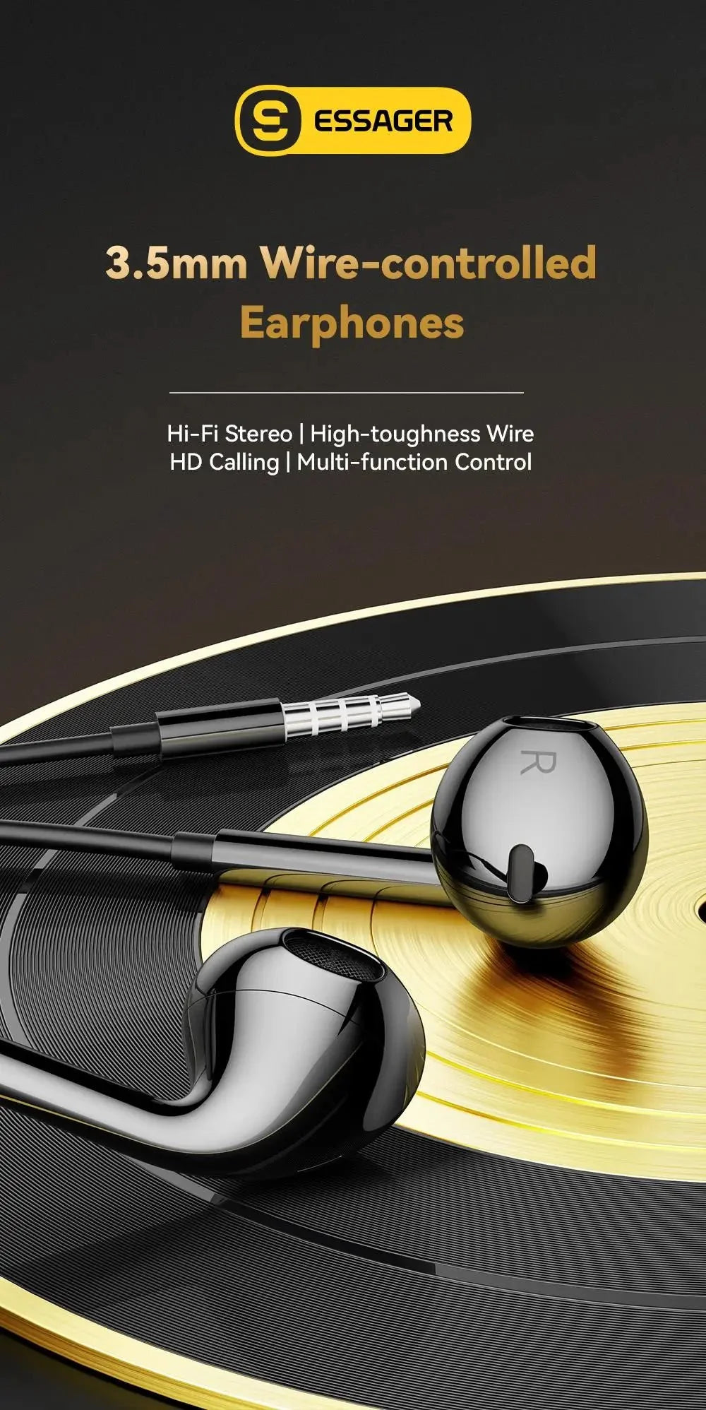 ESSAGER 3.5mm Wired In-Ear Headphones | Built-in Mic and Volume Control