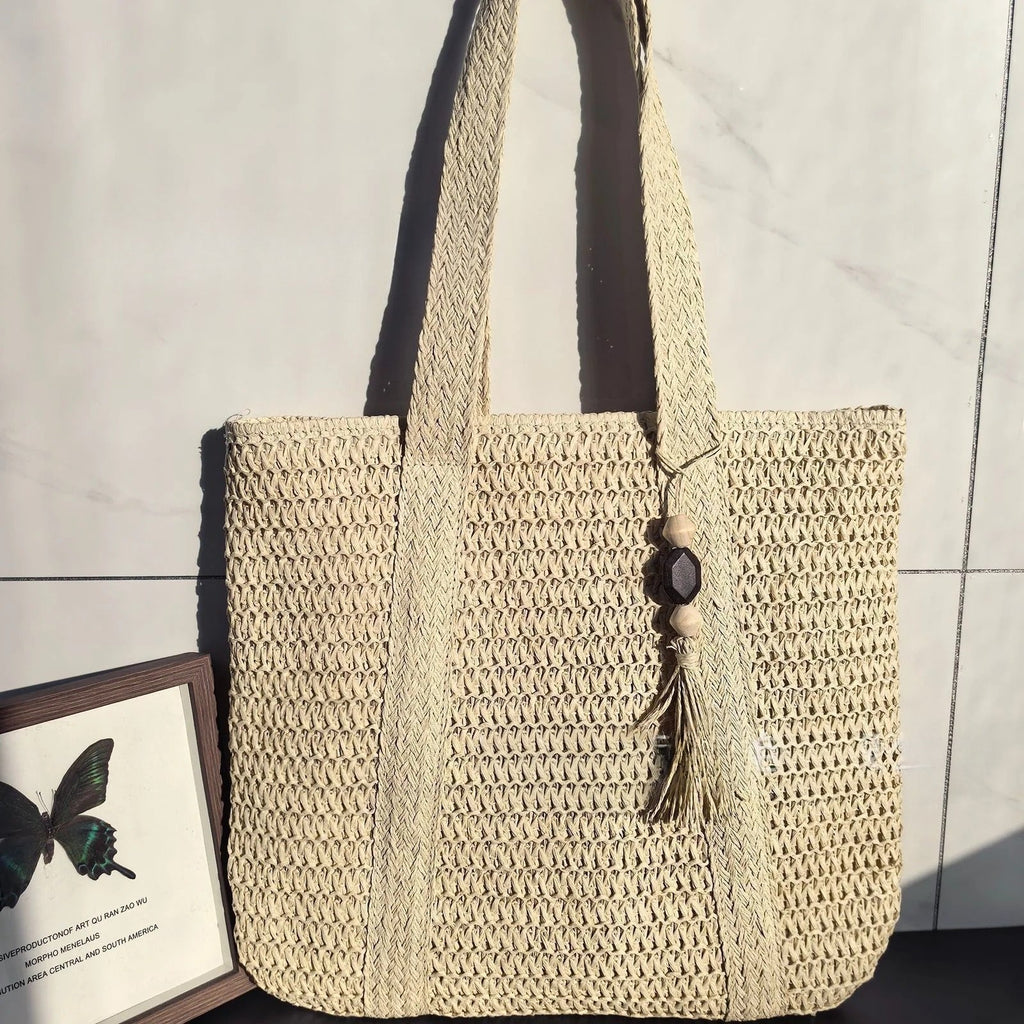 Elegant Straw Shoulder Bag – Women’s Premium Large Beach Tote, Commuter Woven Purse