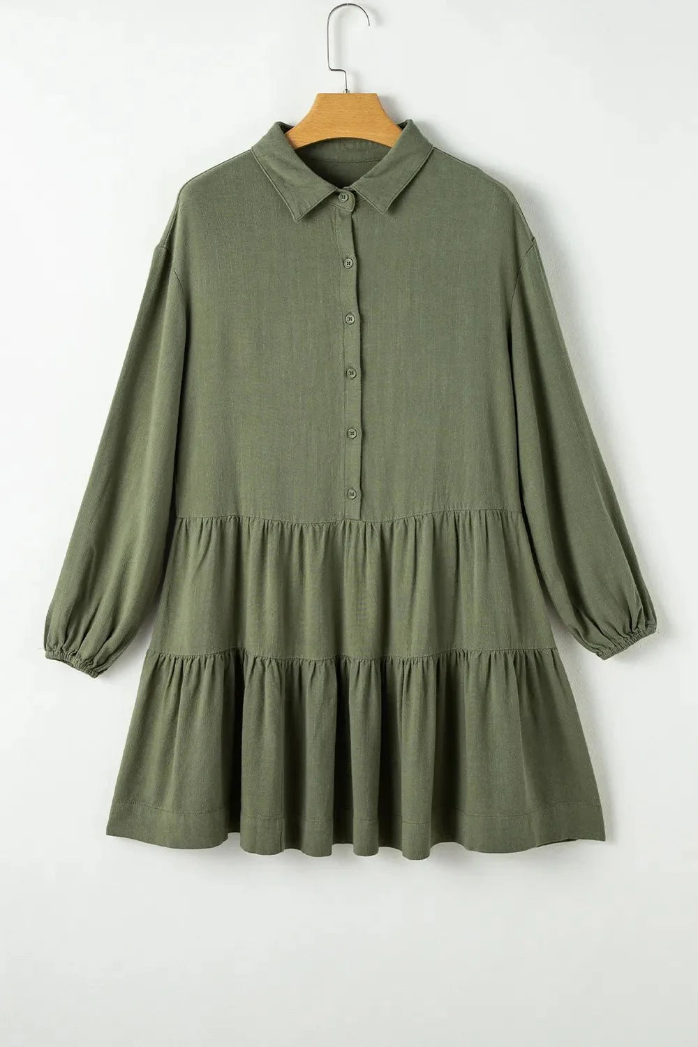 Tiered Balloon Sleeve Dress with Collared Neck Design