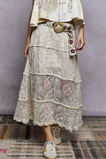 Floral Embroidered Maxi Skirt with Tiered Crochet Design