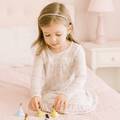Girls long-sleeve boho dress, light print with gathered bodice and ruffled hem