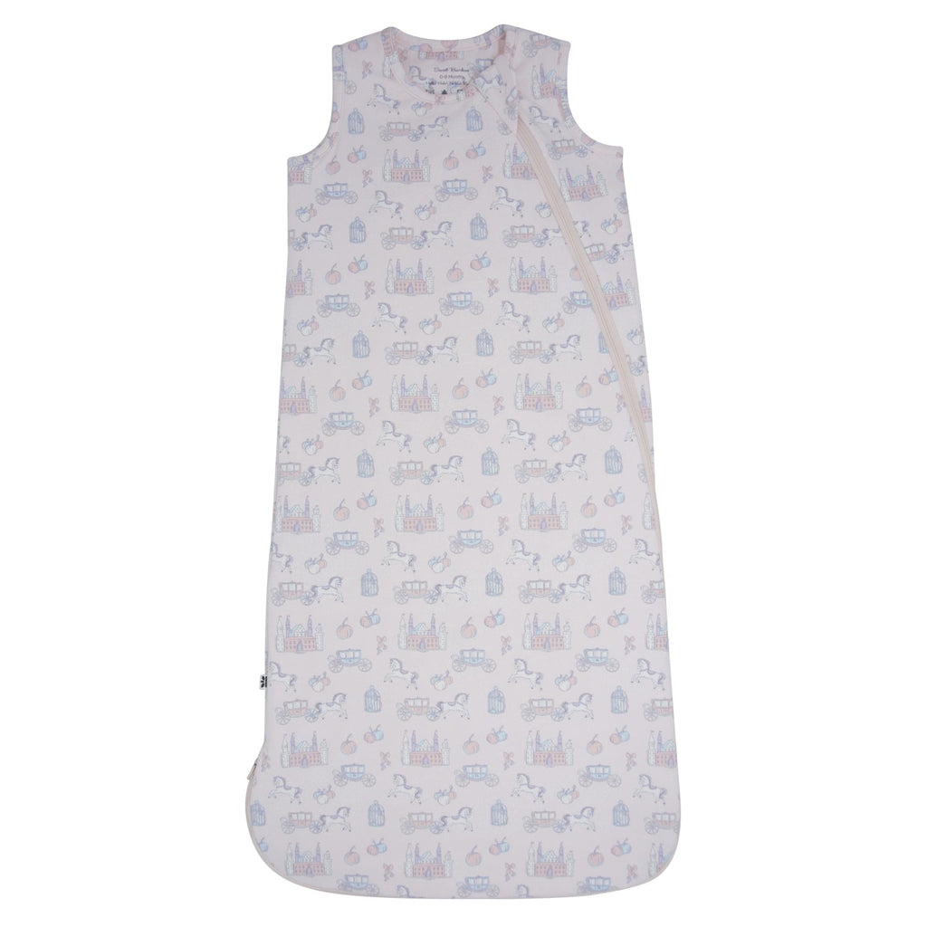 Sleeper sack with sleeveless design, pale lavender and town pattern
