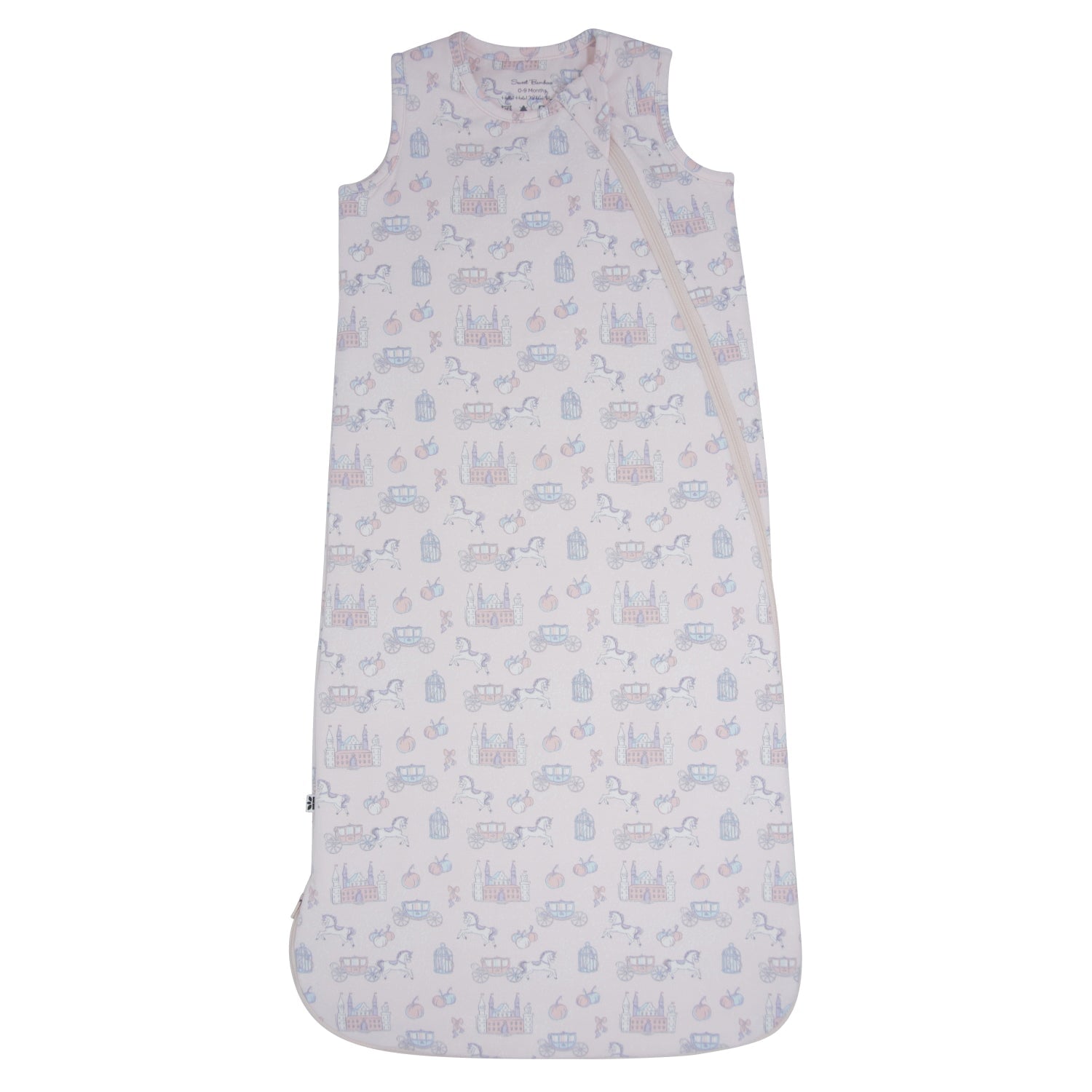 Sleeper sack with sleeveless design, pale lavender and town pattern