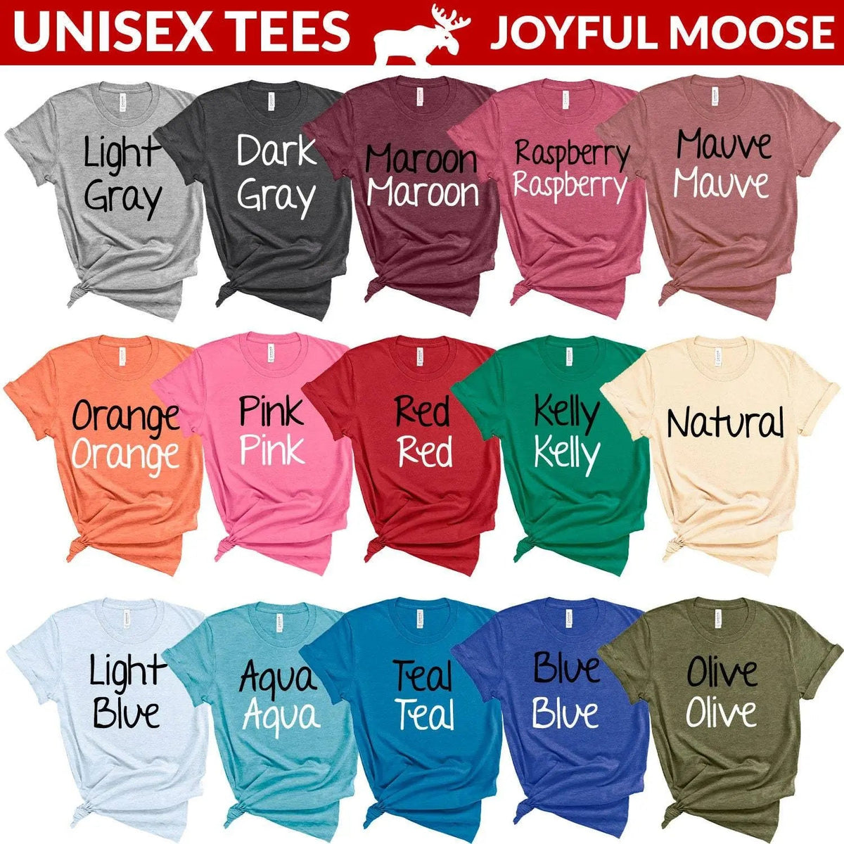 Unisex Faith t-shirt color swatch set, multiple shades with front graphic