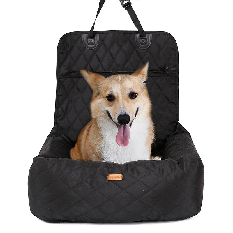 2-in-1 pet car seat pad with carrier handles, quilted black dog bed with dog