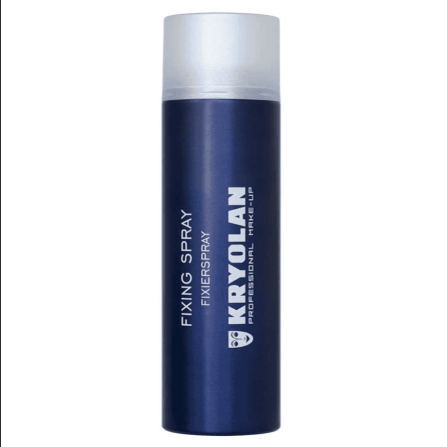 Kryolan fixing spray bottle with blue can and silver cap