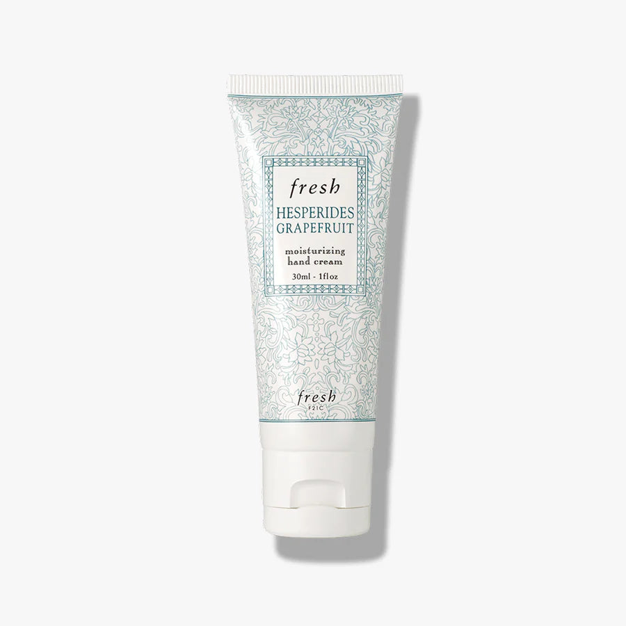 Fresh hand cream tube, white with teal patterned label